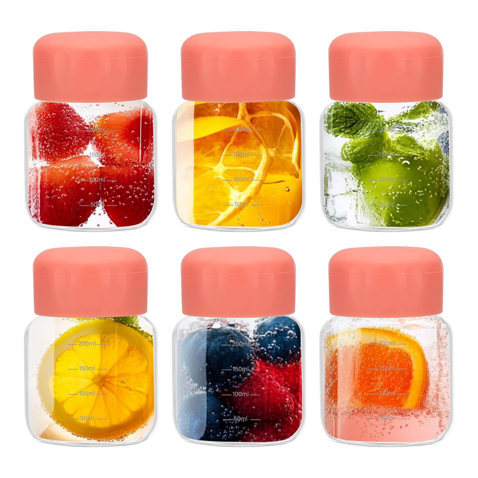 PATIKIL Small Juice Glass Bottles with Lids, 6 Pcs 10 Ounce (300ml) Glass Water Bottle Leakproof Cute Drinking Bottles Shot Bottles for Juicing Fridge Water Milk Drinks, Pink