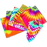 Fun Express 20" Psychedelic Tie-Dye Multicolor Polyester Bandanas - 12 Pieces