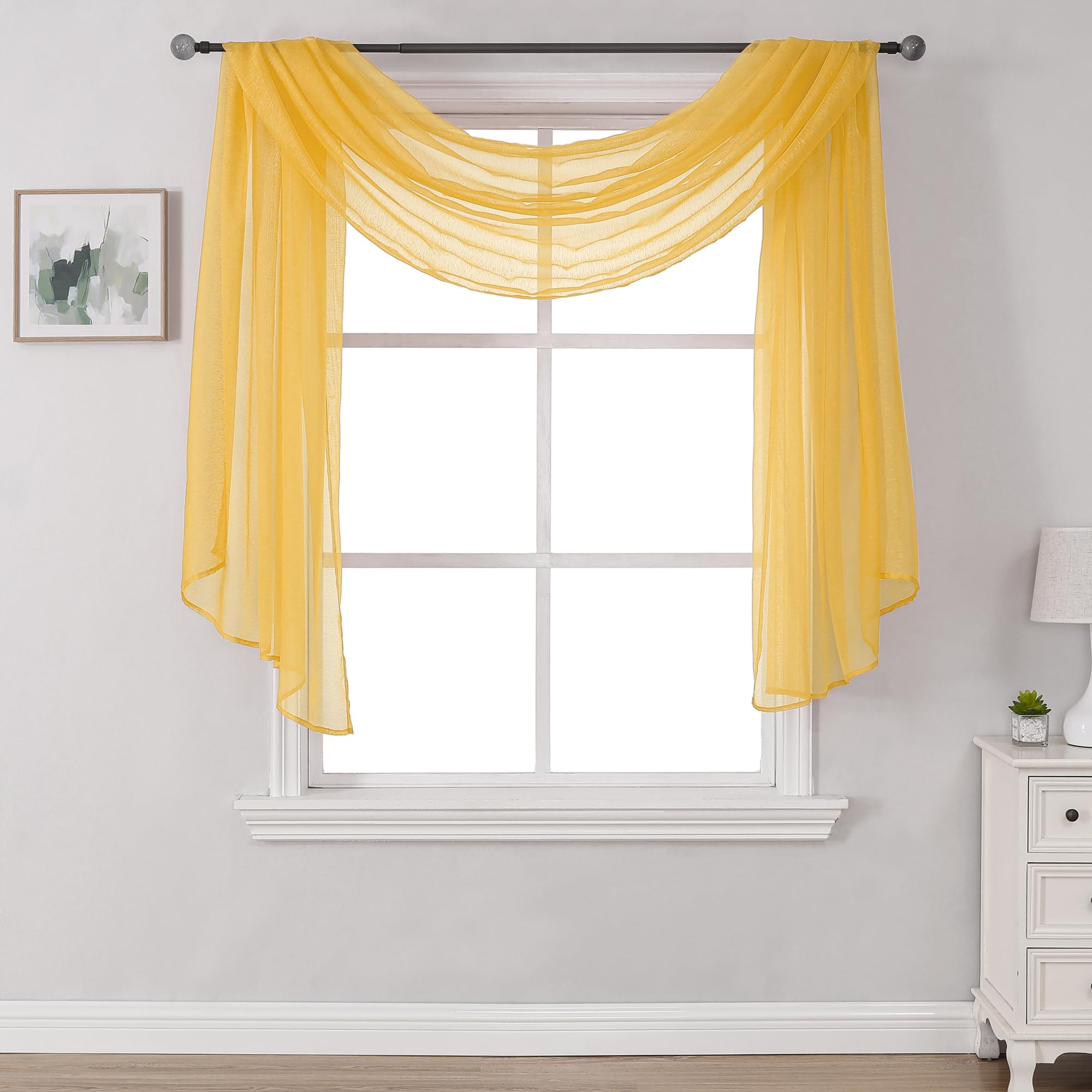 DONREN Amber Yellow Sheer Curtains Sheer Curtains Scarf Home Decoration - Semi Voile Scarf Valance for Wedding (1 Pack,W 52 x L 144 Inch)