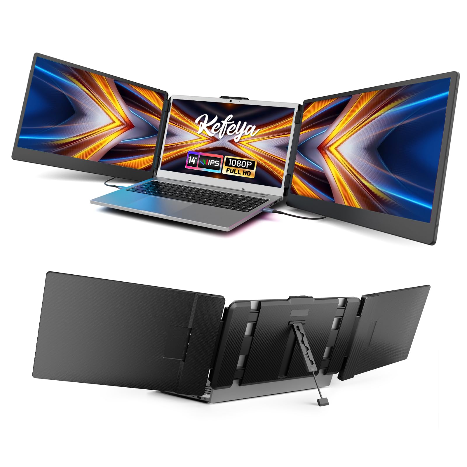KEFEYA Portable Monitor for Laptop, 14 Inch FHD 1080p HDR Display Laptop Screen Extension, Compatible with 13 - 17.3 Inch Mac Windows Chrome