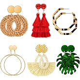 Ponpon 6-18 Pairs Earrings for Women, Lightweight Summer Earrings Straw Earrings Fashion Geometric Statement Hoop Dangle Drop Earrings for Women
