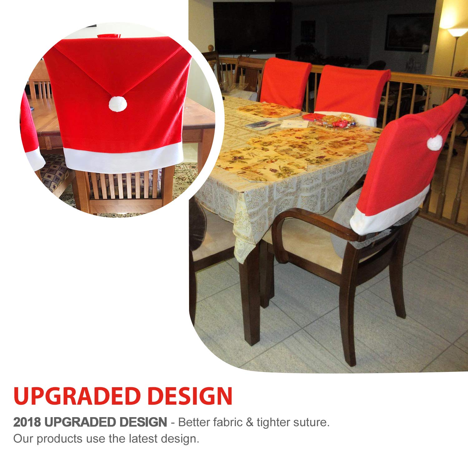 Tohsssik Christmas Chair Back Cover Santa Claus Hat Slipcovers Decoration 6 Pcs, 2018 Upgraded Design