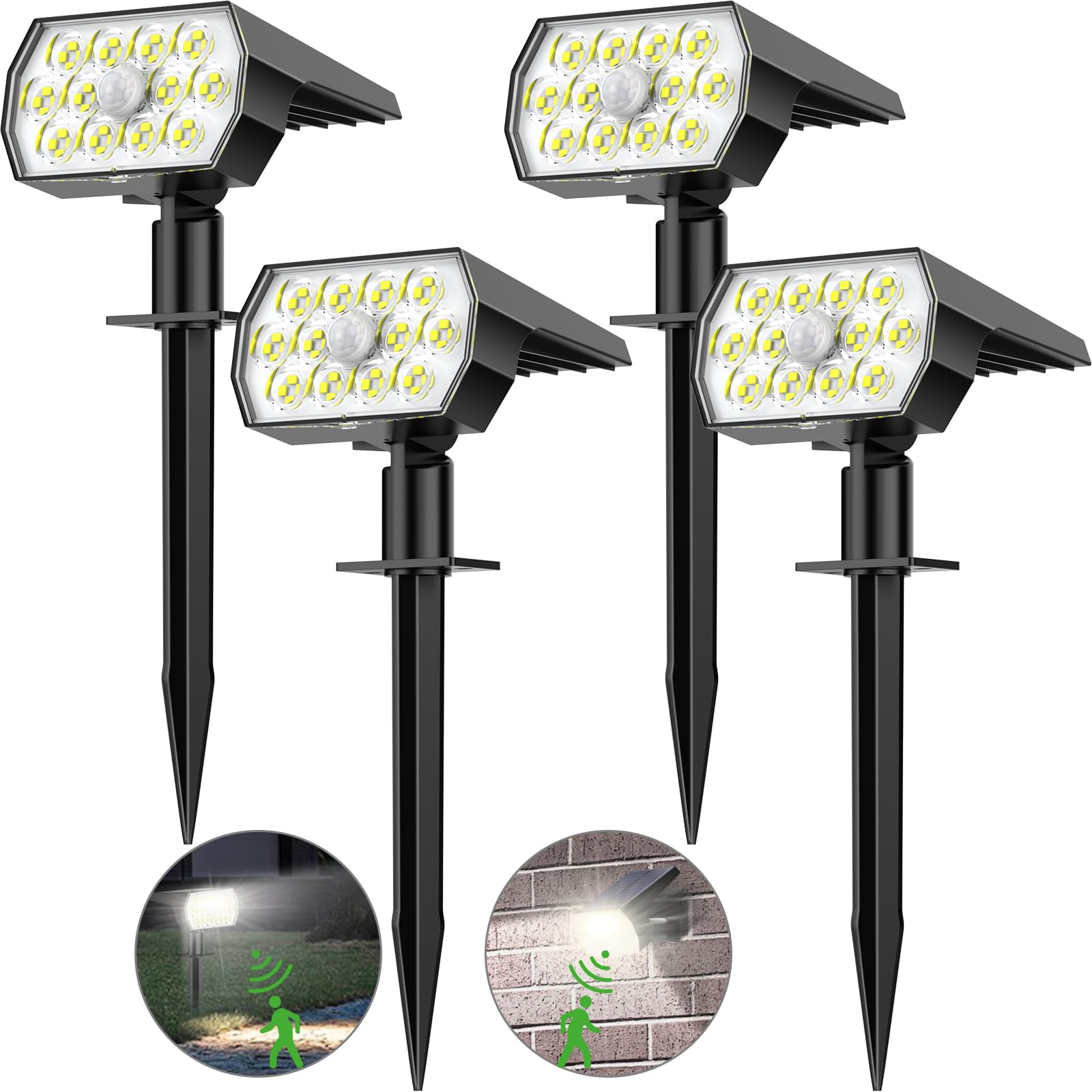 Solar Garden Lights - 48 LED Security Lights with Motion Sensor, 3 Modes - Cool White Solar Powered - IP65 Waterproof - 4 Pack