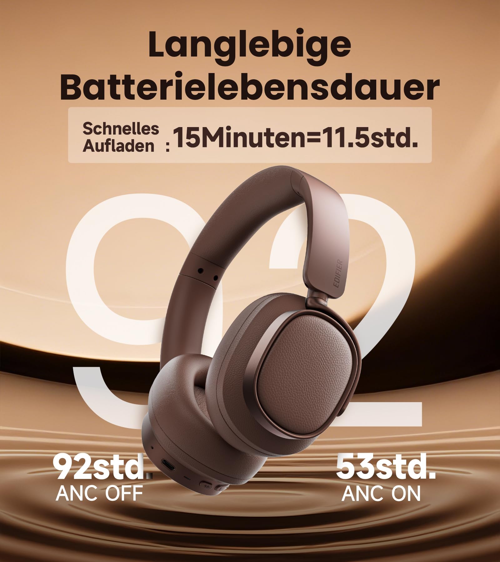 Edifier ES850NB Kabellose Over-Ear-Kopfhörer mit Geräuschunterdrückung, Hi-Res Audio Wireless, LDAC, 92h Spielzeit, Bluetooth 5.4 & Multipoint, KI-Anrufgeräuschreduzierung, Faltbar – Braun 4