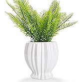 VanEnjoy 6 inch Modern Ribbed Design Small White Ceramic Decorative Tabletop Centerpiece Vase Flower Pot - White Spiral
