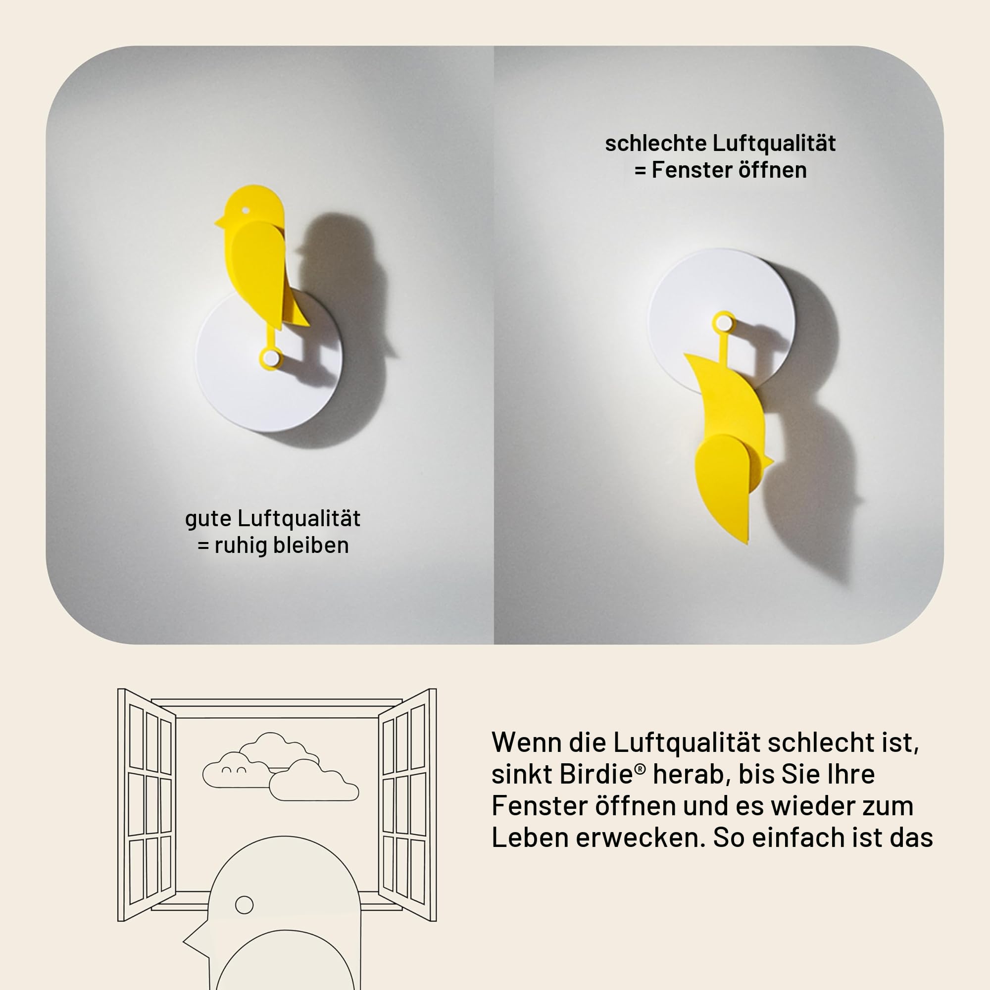 Birdie 2.0 - Design CO2-Monitor & Luftqualitätssensor - Air Monitor/Fresh Air Monitor für Zuhause und Büro - fördert geistige & körperliche Gesundheit - Wandmontage (Yellow) 3