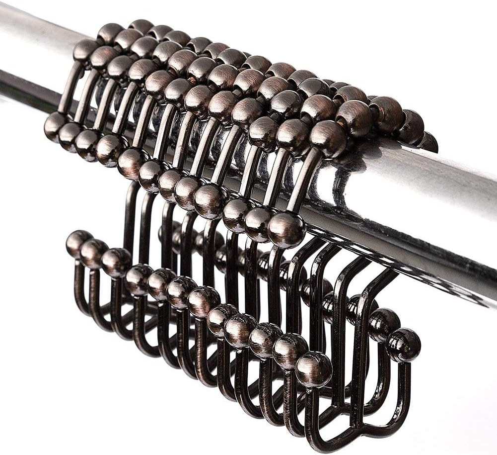 Premium Quality Rustproof Oil Rubbed Bronze Double Glide Shower Curtain Hooks & Rings Modern Decorative Design with Corrosion Free Round Rollers Set of 12 No More Rusty Shower Curtain Hooks