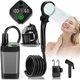vignuto Portable Shower for Camping, Rechargeable Camping Shower Pump with LED Display of Battery Level and Temperature