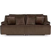 Signature Design by Ashley Reclining Sectional Loveseat Sofa Couch, Brown | Space-saving wall hugger design, 100% polyester corduroy with pillow-top arms and 4 accent pillows, Top Tier Series