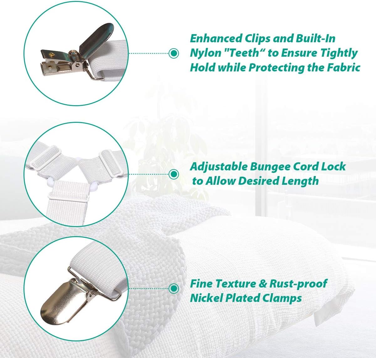 RayTour Bed Sheet Holder Straps Sheet Keepers Straps Bedsheet Holders Suspenders Mattress Cover Straps Bed Sheet Corners Fasteners Clips Keep Mattress Sheet Stays: Home & Kitchen