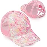 BROMZ Girls Glitter Baseball Cap Kids Ponytail Hat Adjustable Summer Mesh Trucker Hats for 4-12 Years