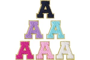 Aganmi 6 Pcs Self Adhesive Chenille Letter Patches for Bags, 2 inch Preppy Varsity Letter Patches for Clothes and Hats, Large Letter Stickers for Laptop Phone Case Fridge, A