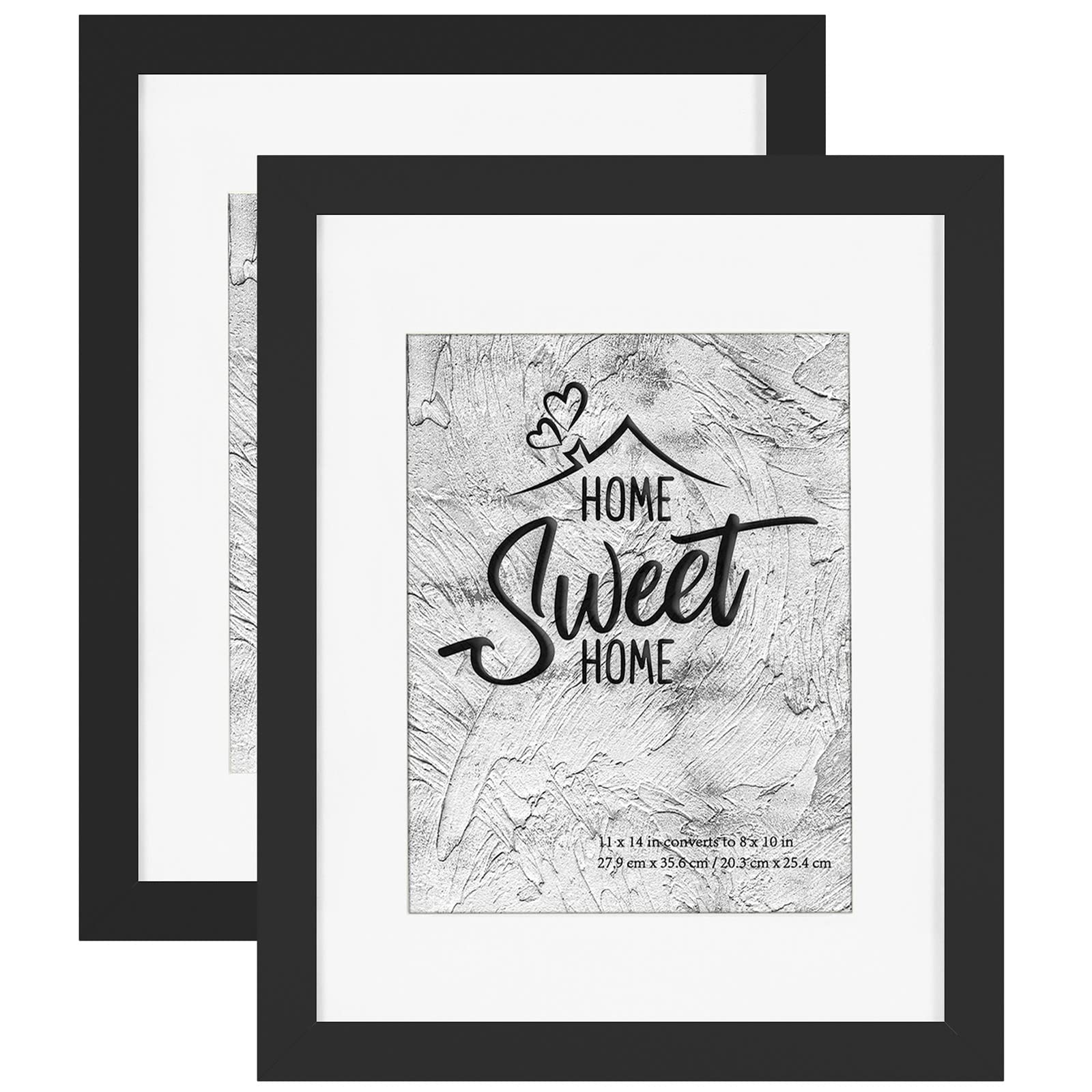 Photo 1 of Califortree Black 11x14 Picture Frame - Display Photos 8x10 with Mat or 11x14 Without Mat - HD Glass Inside, Set of 2