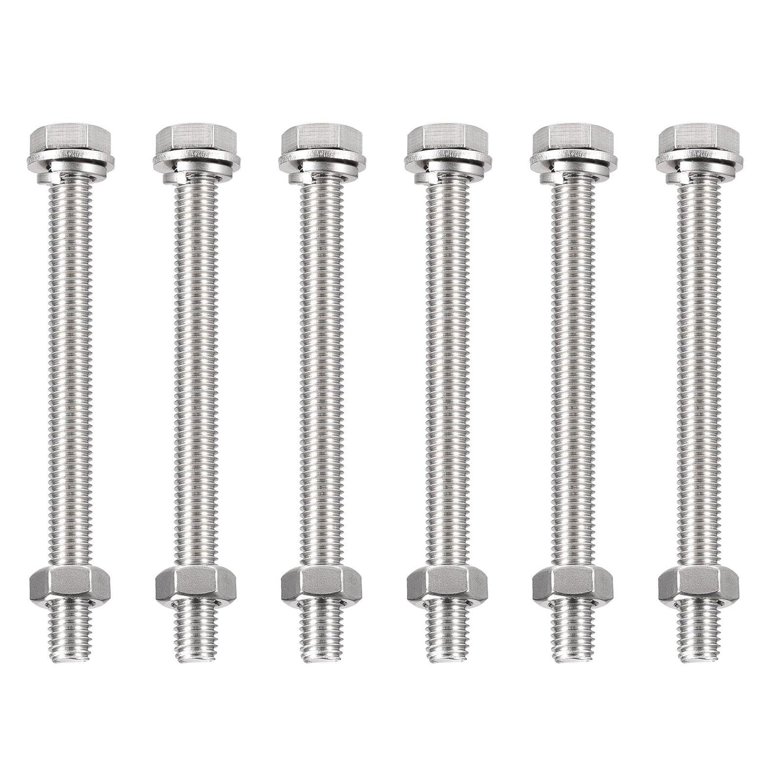 TA-VIGOR 6Pcs M10 x 120mm Hex Head Screws Bolts, Nuts, Flat & Lock Washers Kits, Fully Thread Hexagon Bolts, High Tensile Cap Screws for Metal Work, Automotive Machinery, Bike Motorcycles Repair