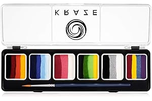 Kraze FX Splash Split Cake Palette (6 gm) with Brush - Water Activated, Hypoallergenic, Safe, Non-Toxic Face Painting Kit for Sensitive Skin, Kids & Adults