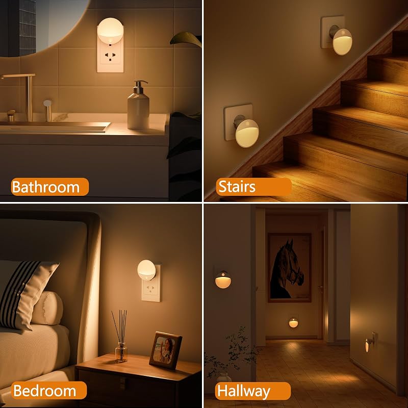 Luz noturna com sensor de movimento e crepúsculo, LED plug-in, brilho regulável - 2 unidades, ideal para quarto, quarto das crianças, bebé, casa de banho, corredor e escadas