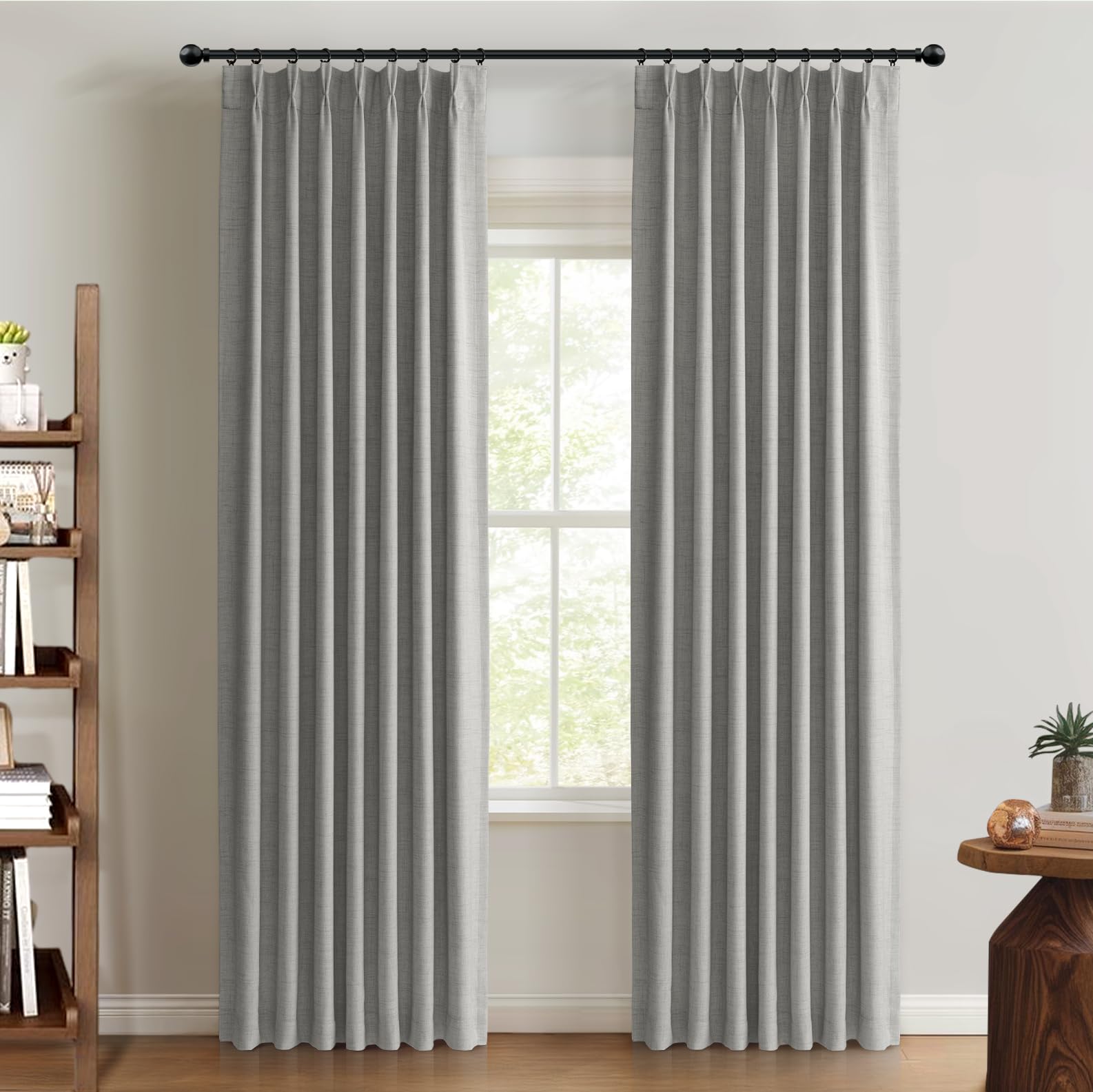 Photo 1 of 100% Blackout Shield Linen Look Textured Pinch Pleated Curtains Blackout Drapes 96 Inch Long 2 Panels Set, Faux Linen Blackout Curtains for Bedroom & Living Room, 40" W x 96" L, Grey