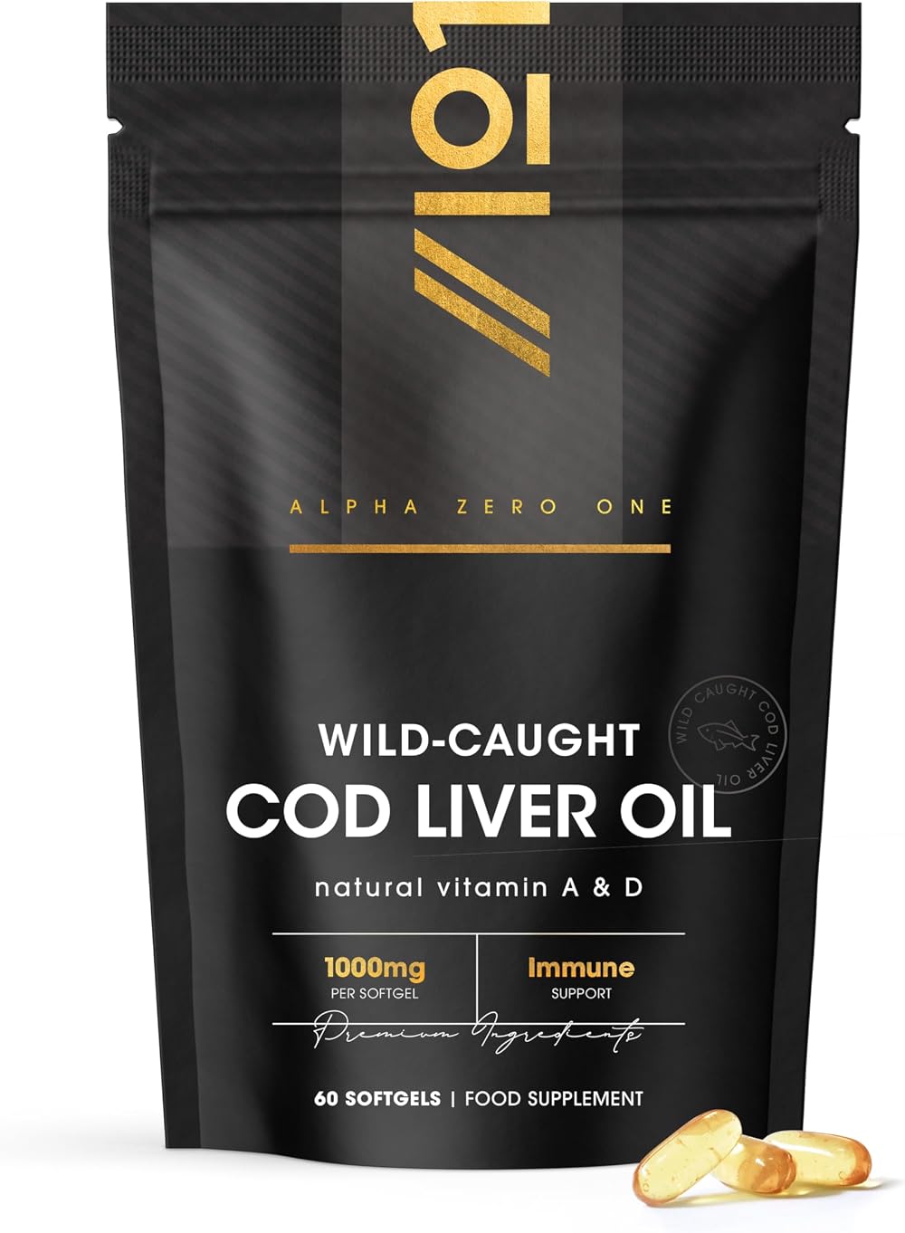 ALPHA01 Cod Liver Oil 1000mg 60 Softgels Wild-Caught Omega-3 2 Months