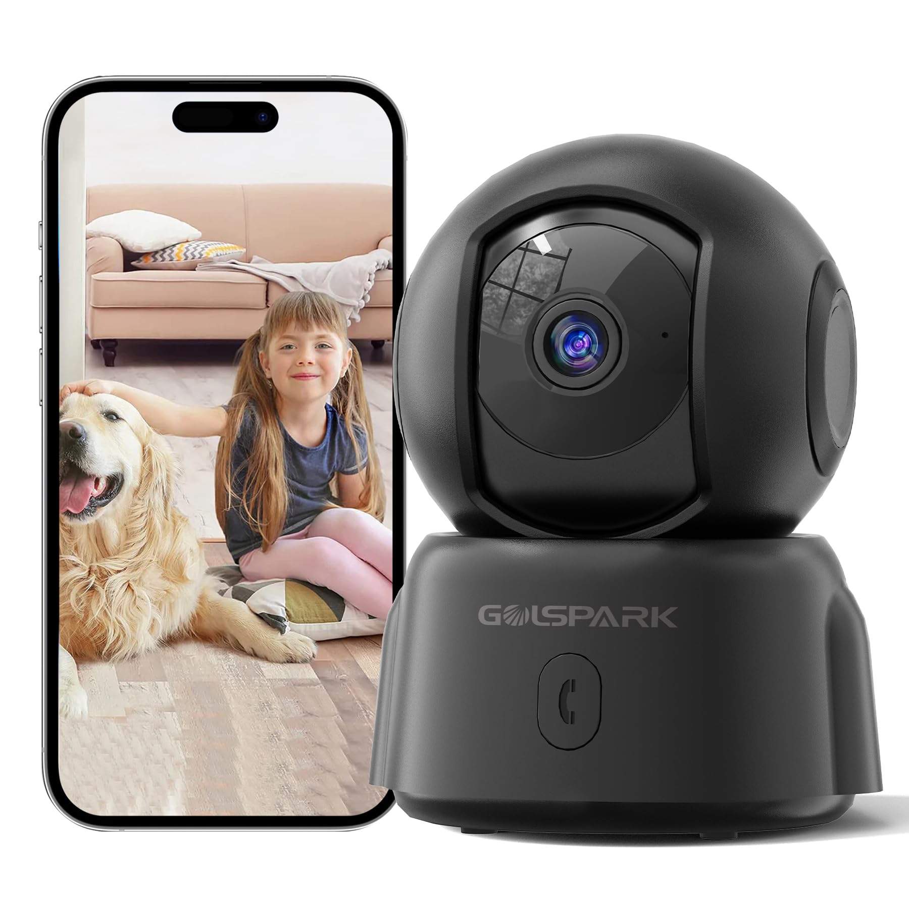 Photo 1 of GOLSPARK 2K Indoor Security Camera for Baby Monitor, 2.4GHz WiFi 360 Pet Camera with Night Vision Motion Tracking Detection Two-Way Audio Sleep Mode SD Card Cloud Storage, Black