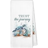 XBBMGG Coastal Beach Turtle Kitchen Towels, Sea Turtles Decor Dish Hand Tea Towels, Trust The Journey Sea Turtle Decorative Towel for Bathroom Kitchen, Coastal Beach Bathroom Decor, 16x24 Inch