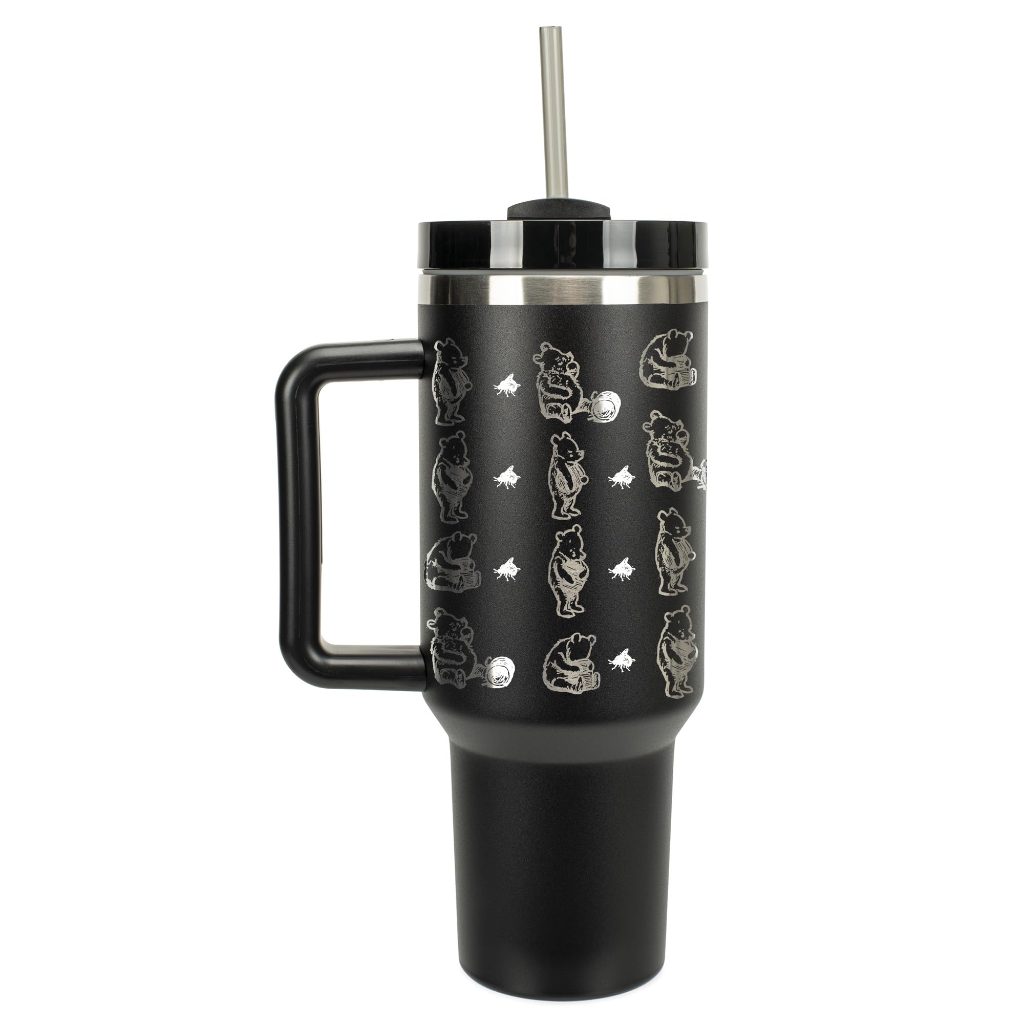 Photo 1 of Elanze Designs Hunny Honey Jar Pooh Classic Bear 40 oz. Stainless Steel, Large Water Bottle Coffee Mug, Spill & Leak Resistant, Thermal Travel Tumbler with Handle, Lid & Straw, Black