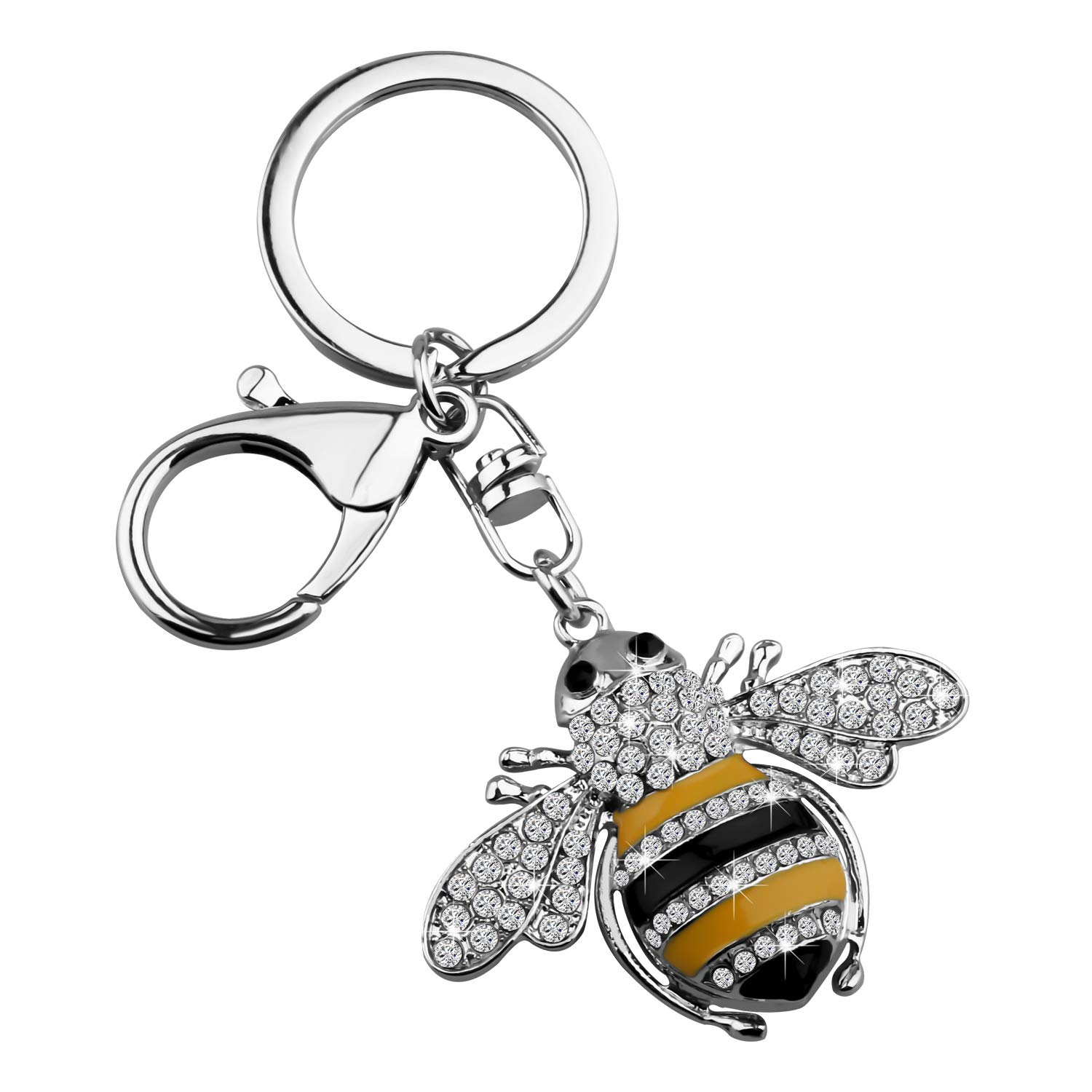 Cute Crystal Yellow Bee Charm Keychain Honeybee Bumble Bee Charm with Lobster Clasp Jewelry Handbag Key Ring Chain Keychain (Grey bee Keychain)