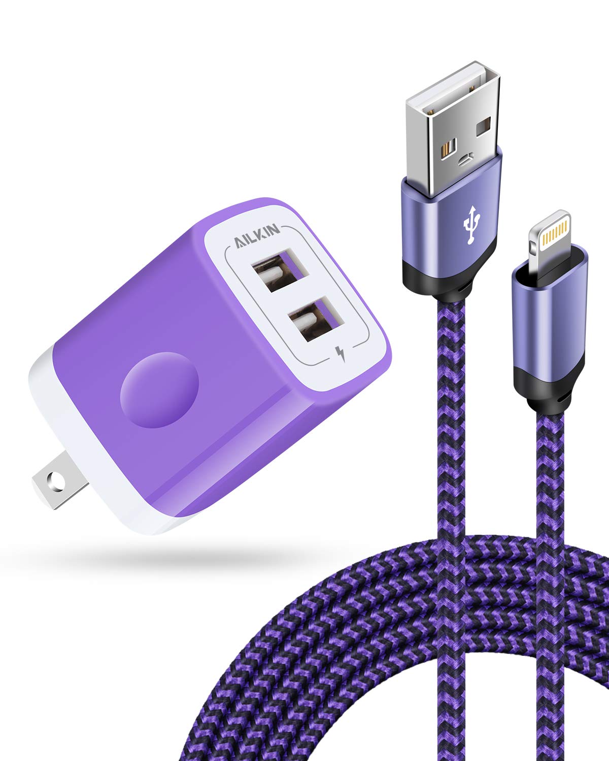 AILKIN iPhone Wall Charger & Lightning Cable, Apple MFI Certified Braided Phone Charger Cord, Fast Charging Powerline USB Plug Adapter for iPhone 14/13/12 Pro Max/SE/11/11 Pro/XS/XR/8/7/6S Plus, iPad
