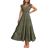 PRETTYGARDEN Women's Summer Flowy Maxi Dress Casual Cap Sleeve V Neck Smocked Beach Sundress