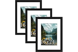 Picrit 16x24 Picture Frame 3 Pack, Black Poster Frame, Display Poster 12 x 18 with Mat or 16 x 24 without Mat for Horizontal or Vertical Wall Mounting