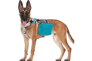 OUOBOB Dog Backpack for Medium Large Dogs, Tactical Dog Backpack Harness, Dogs Backpack Carrier Vest with Side Pockets for Hiking, Camping, Travel, German Shepherd, Labrador (Blue, Large)
