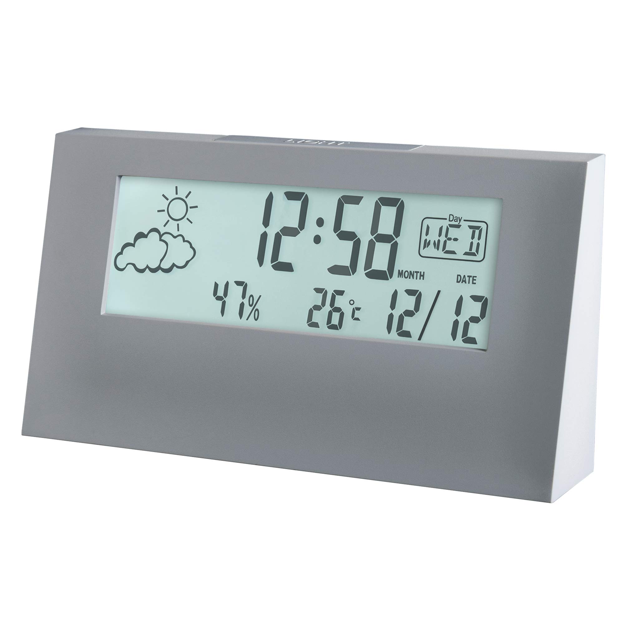Acctim 15847 Vertex grey alarm clock with indoor temperature