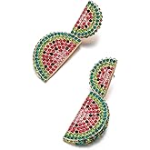BriLove Watermelon Earrings for Women,Sparkly Bling Rhinestone Fruit Dangle Earring for Summer Jewelry