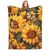 amepay Sunflower Butterfly Blanket Gifts for Girls Women Floral Flannel Throw Blankets for Home Couch Bed Sofa Soft Fuzzy Lightweight Decor All Season 60x50 Inches