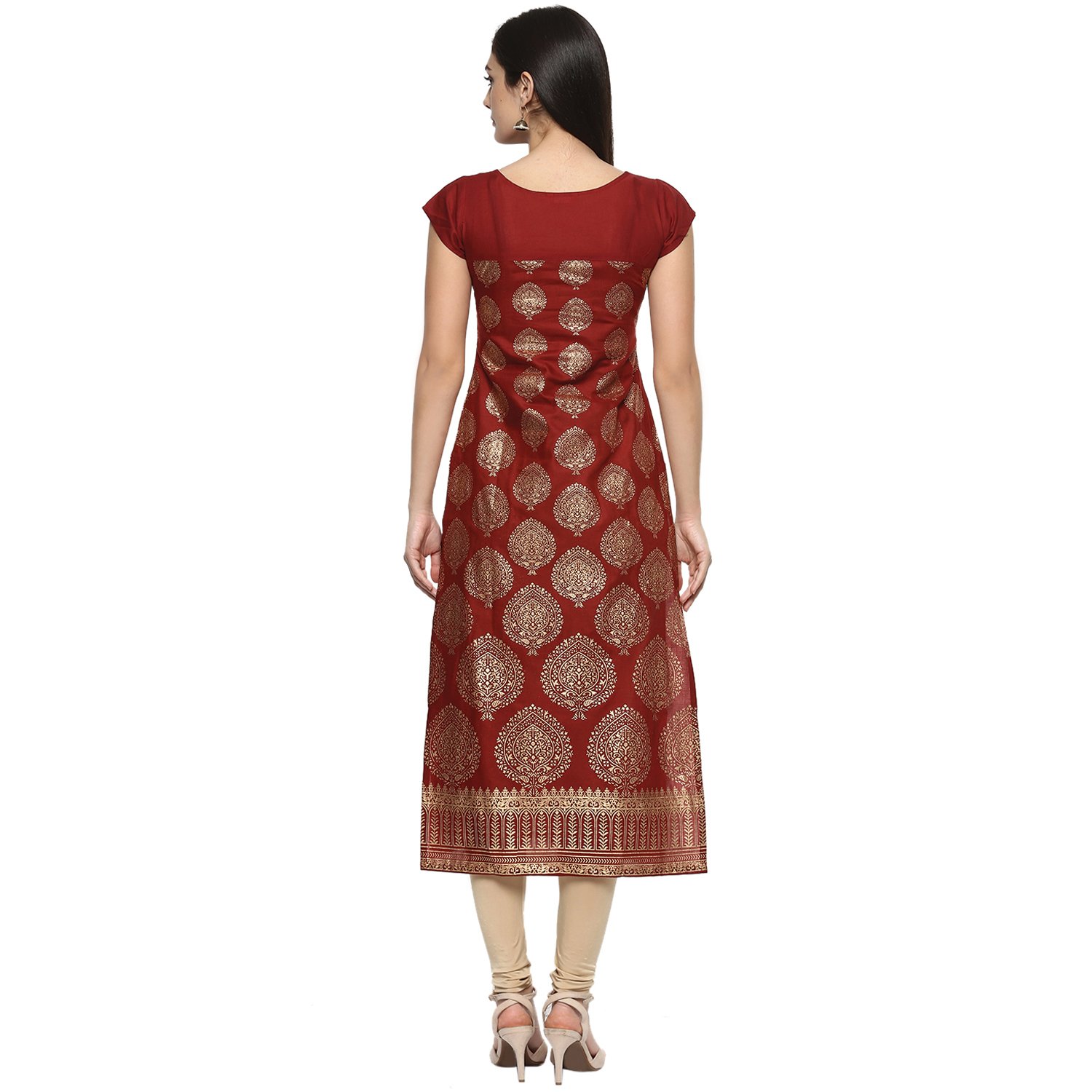 ives straight maroon cotton printed printed casual kurti for women