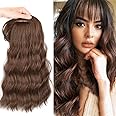 olacare Curly Wavy Hair Topper Hairpieces with Bangs for Women Mix Light Brown Crown Toppers Hairpieces Clip in Hair Topper for Thinning Hair Synthetic Hair Extension