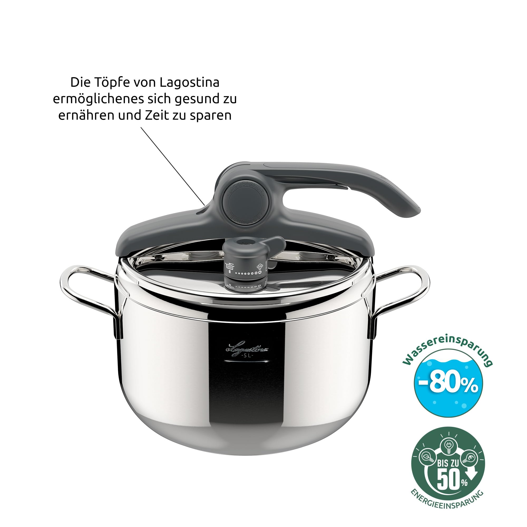 Lagostina Briosa LagoEasy'Up Autocuiseur 3,5 L - Poêle à Pression En Inox 18/10 Fabriquée En Italie