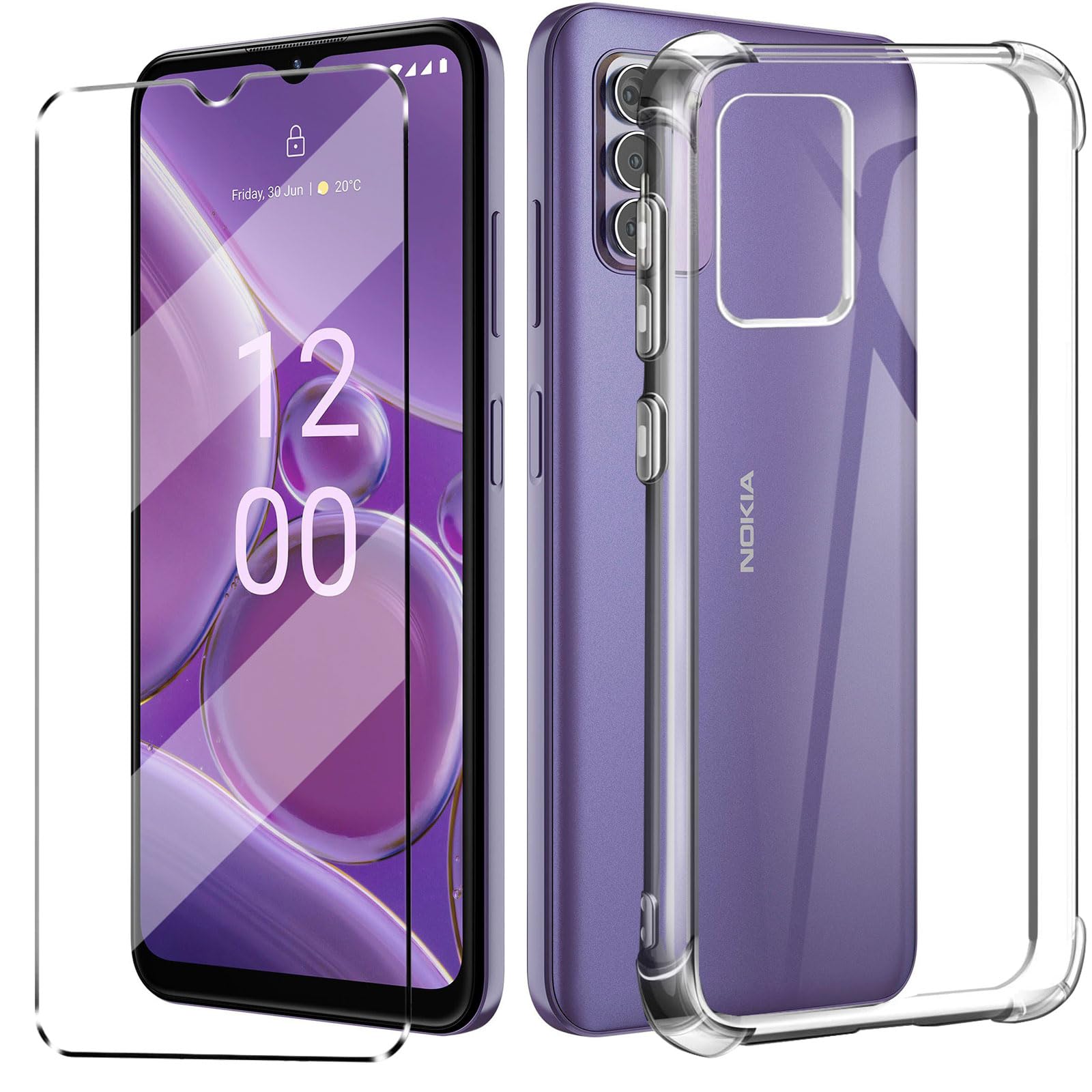 [2 in 1] Case Compatible with Nokia G42 Cover with 1 Pack Tempered Glass Screen Protector for Nokia G42, Slim Fit Soft TPU Shockproof Anti-Scratch Phone Case Cover - Clear