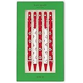kate spade new york Black Ink Pen Set of 5, Cute Click Pens, Plastic Retractable Pens for Writing and Journaling (Brushstroke Hearts)
