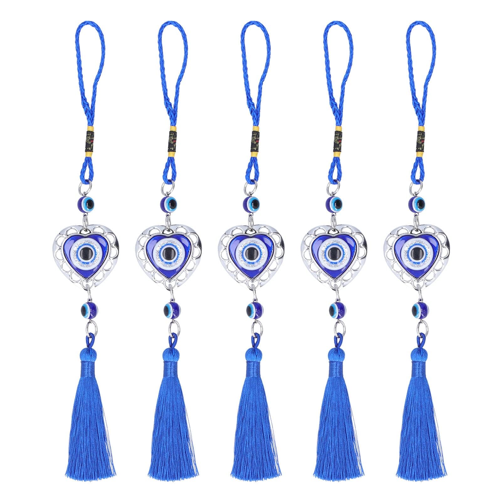 5PCS Blue Evil Eye Hanging Ornament, Turkish Evil Eye Car Hanging Ornament with Tassels Decorative Lucky Turkish Eye Blue Evil Eye Decor Decorative Feng Shui Pendant Ornament for Home Car(#2)