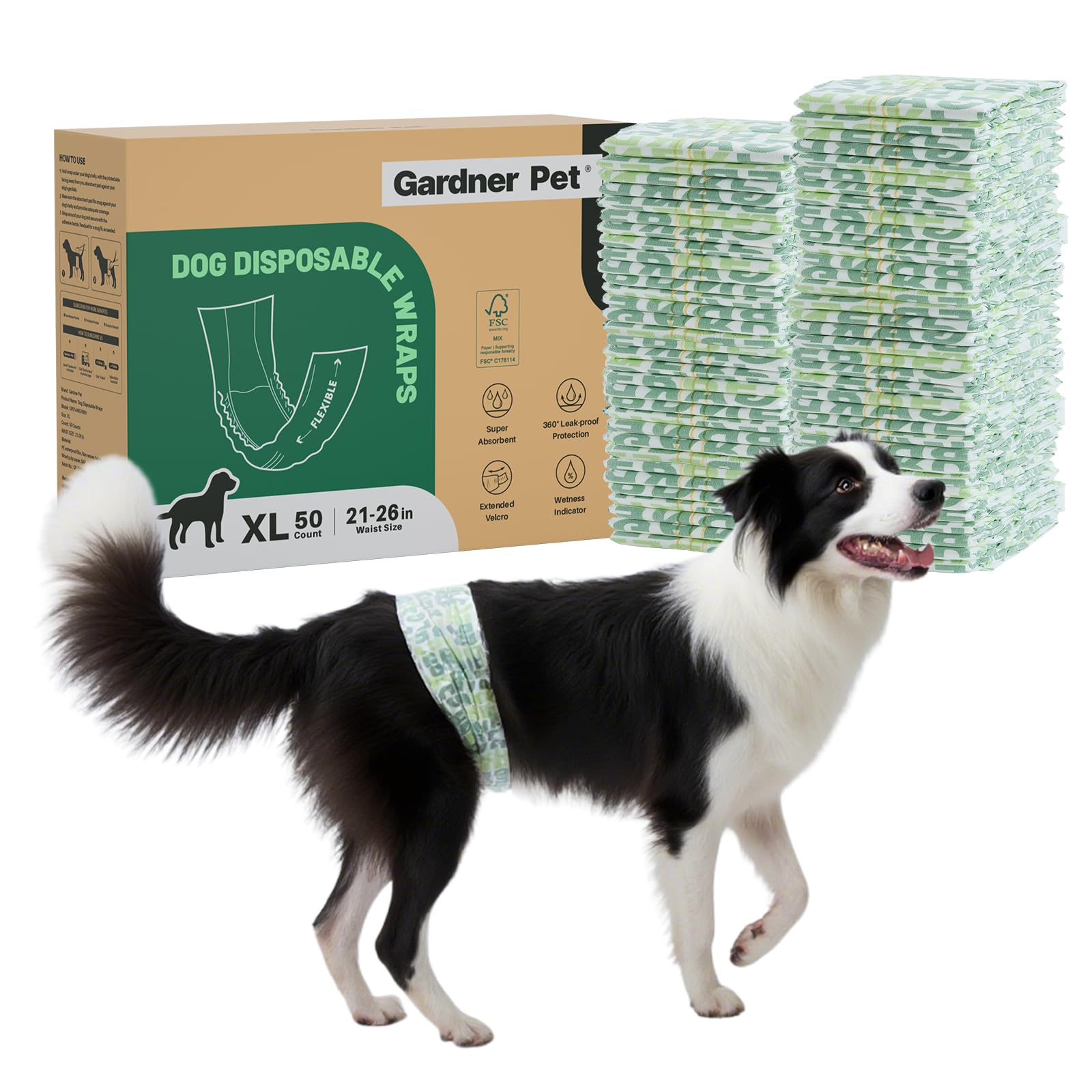 Photo 1 of Gardner Pet Male Dog Diapers Disposable 50 Ct, Male Dog Wraps with Wetness Indicator & Flashdry Gel Technology, Dog Diapers Male for Puppy Training, Marking, Incontinence, Travel - Extra-Large
