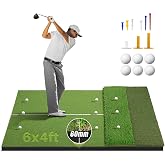 DHUAFDD 6x4ft Premium Golf Hitting Mat Dual/Tri-Turf with 20mm Thick Base | Golf Mats with Fairway, Tee &amp; Rough Turf for Driving, with 9 Tee Positions for Indoor, Backyard and Golf Simulator Practice