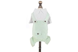 SMALLLEE_LUCKY_STORE Pet Clothes Bib Overalls for Small Dog Cat Boy Girl Striped Shirt Chino Pants Outfits Puppy One Piece Jumpsuit Chihuahua,Grey L