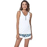 GYS Bamboo Viscose Pajamas for Women, Ultra Soft Summer Tank Top and Shorts Sleepwear Set with Lace Trim