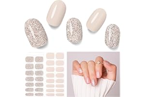 Nelikoo Semi Cured Gel Nail Strips - 30PCS Gel Nail Stickers for UV Light, Long-Lasting Gel Nail Wraps, Salon-Quality Semi Cured Nail Stickers, 2 Weeks Wear, Easy DIY Gel Manicure-Glitter Glow
