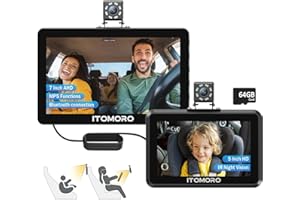 Itomoro Baby Car Camera, 5"+7" 1080P Dual Screen Car Baby Camera with Two-Way Video, Music & Video Play Supported, Night Vision & 150° Wide View Baby Monitor for Car Backseat with 64GB Storage-ACZ419