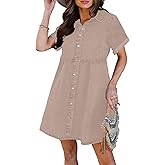 luvamia Women's Casual Short Sleeve Button Down Tiered Denim Babydoll Jean Dress