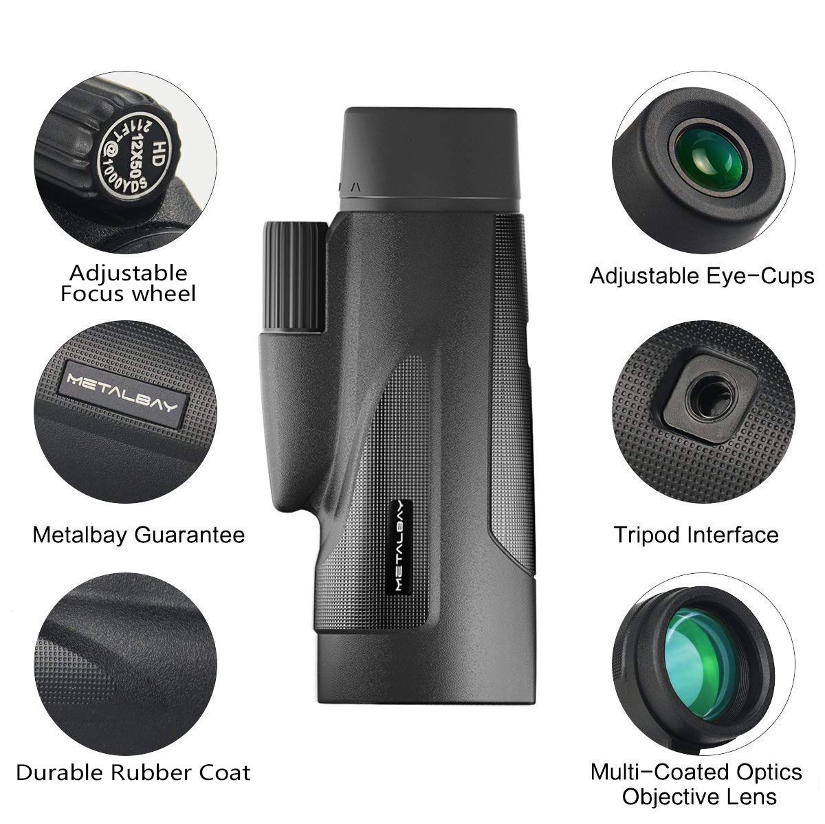 Metalbay High Power Monocular Telescope 12×50 Waterproof Monocular Scope with Tripod Smartphone Holder, HD Wide Angle BAK7 Prism Scope, Low Light Night Vision for Bird Watching Hunting Hiking Outdoor