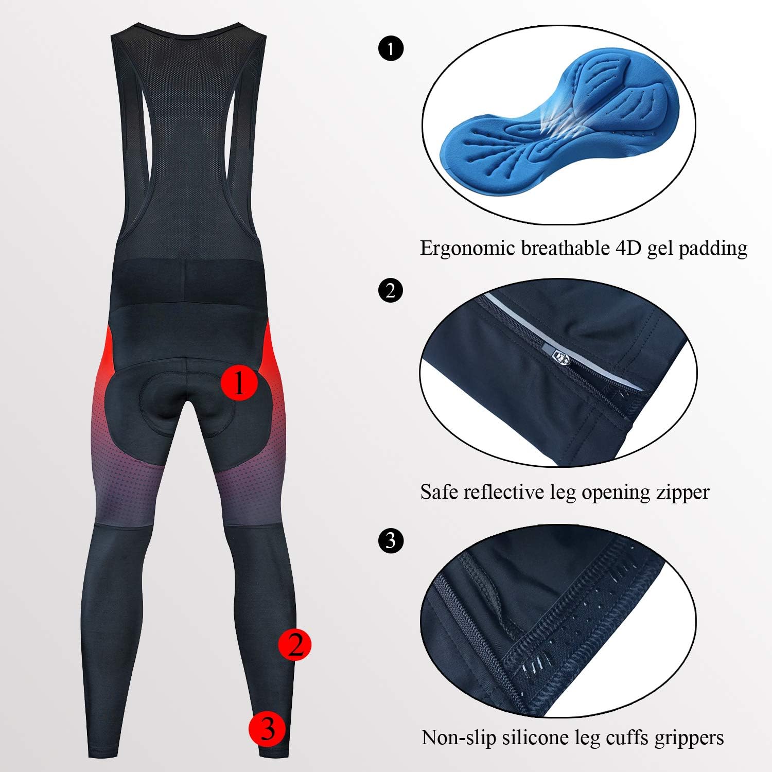 voofly Cycling Bib Pants for Men Gel Padded Compression Bike Riding Leggings Stretch Bicycle Tights: Clothing