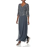 J Kara Womens V-Neck with 3/4 Sleeve Long Dress
