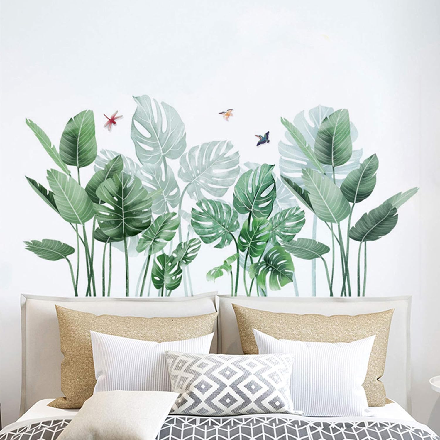 Eutecado Tropical Plants Wall Stickers, Fresh Leaves Wall Decals Monstera Palms Tree Leaf Wall Posters, Creative Vinyl Wall Murals for Nursery Bedroom Office